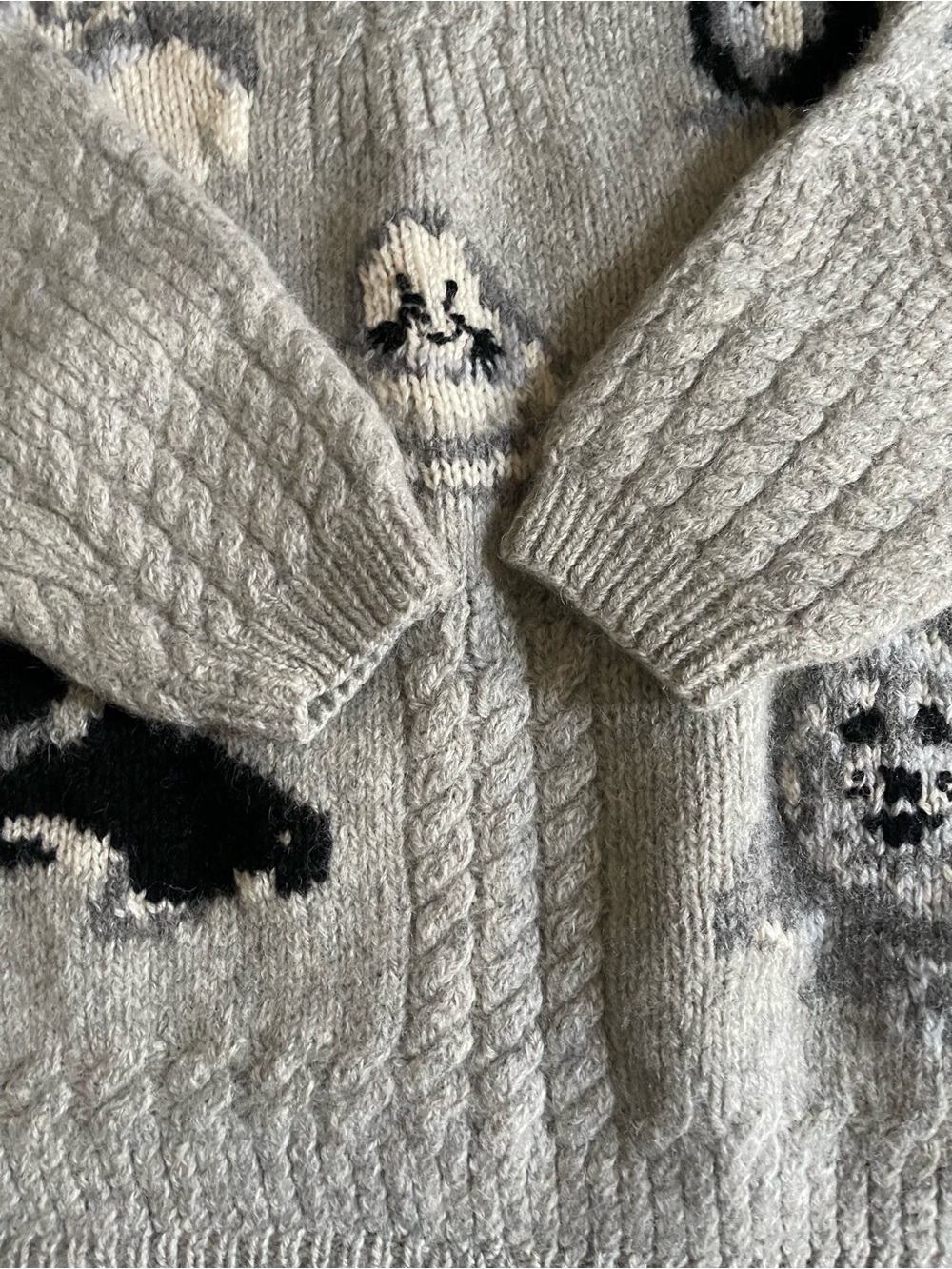 The Eagles Eye Gray Wool Cable Knit Seal Polar Bear Motif Sweater Size Medium - Picture 6 of 11